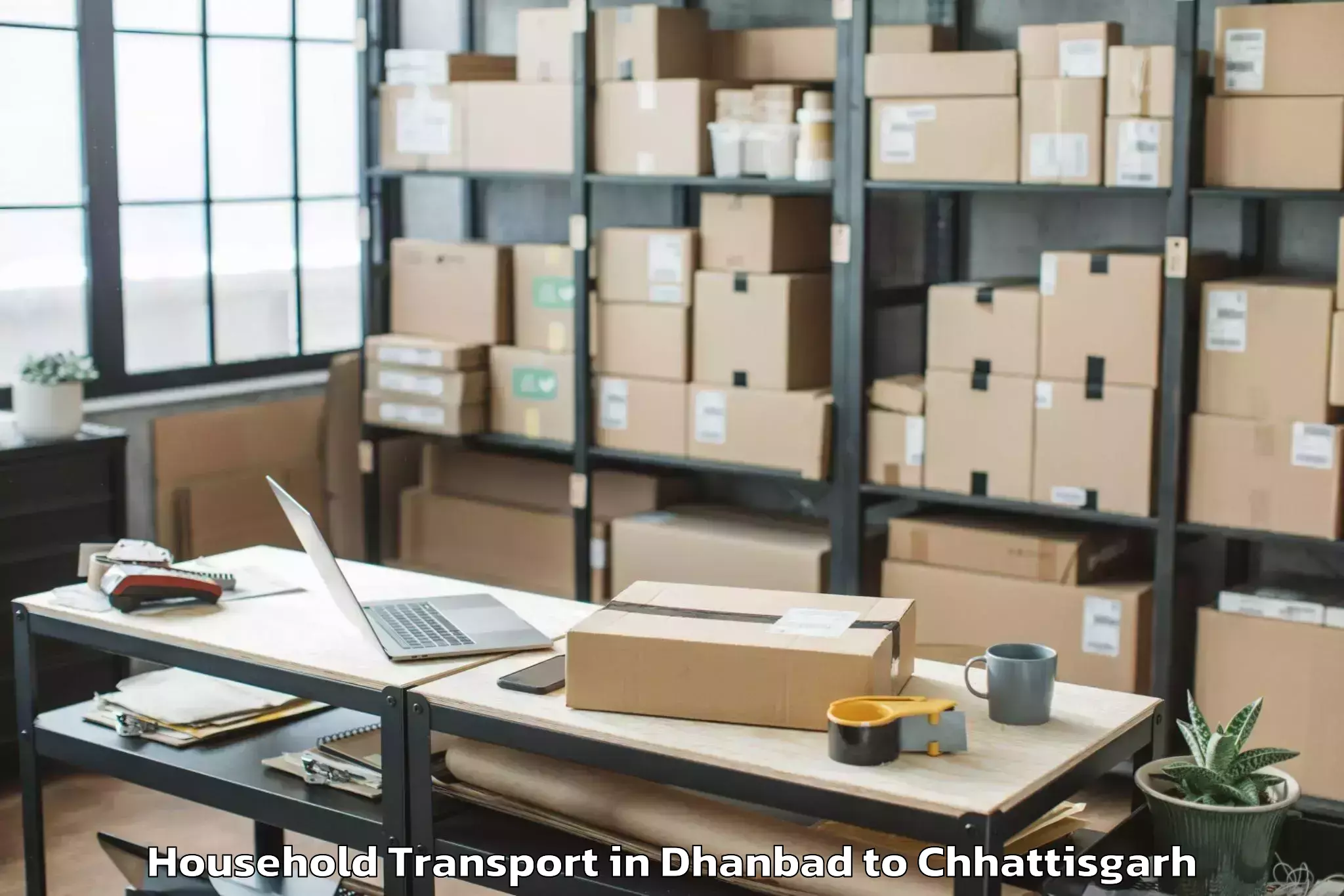 Easy Dhanbad to Bhairamgarh Household Transport Booking